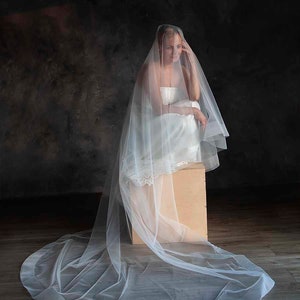 Double 3&quot; Horsehair Tulle Veil, Ivory 3&quot; Horsehair Veil, bridal wedding Horsehair veil, Horsehair wedding drop veil, Chapel Horsehair veil