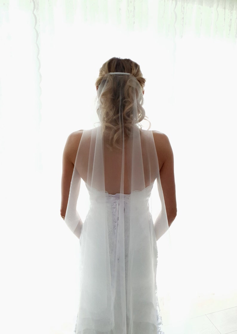 Simple sheer Minimalist Wedding Veil soft Tulle veil, Sheer Simplicity Short fingertip chapel cathedral Bridal Veil barely there simple veil image 3