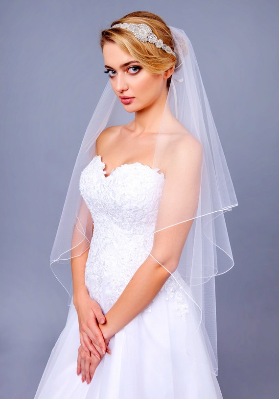 45cm Bridal Pearl Veil,Wedding Bridal White Veil Tulle Short Veils