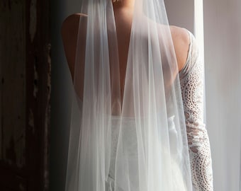 Boho Bridal Veil, Boho Wedding Veil draped bohemian veil ,Soft English Draped tulle veil fingertip chapel cathedral bridal Boho tulle veil