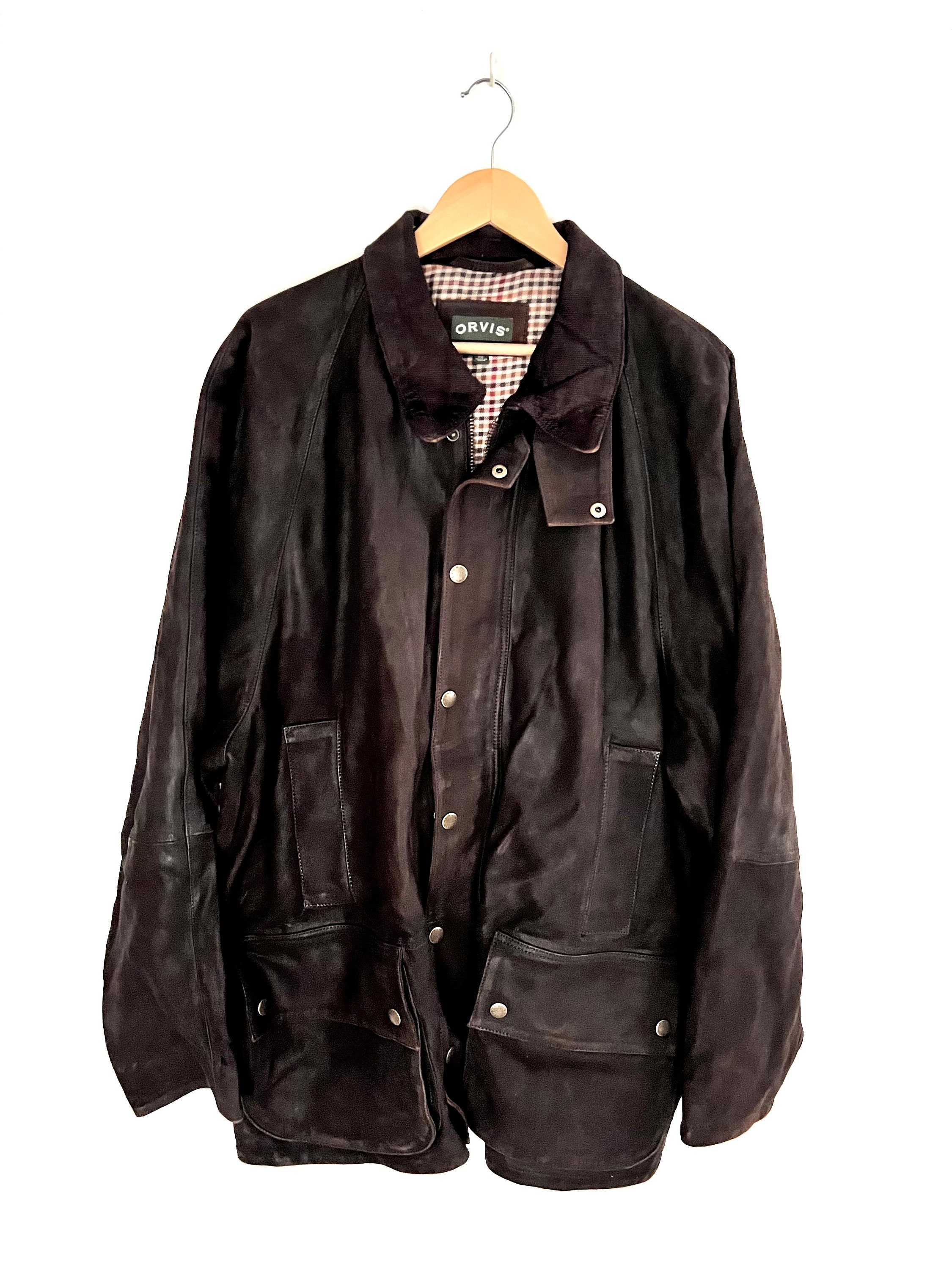 Vintage Orvis Company Fly Fishing Schools Men's Brown Leather Jacket Size XL