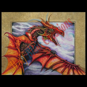 Skyrim Flame Dragon Drawing Print 11x17