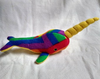 Rainbow with Yellow Narwal Plushie