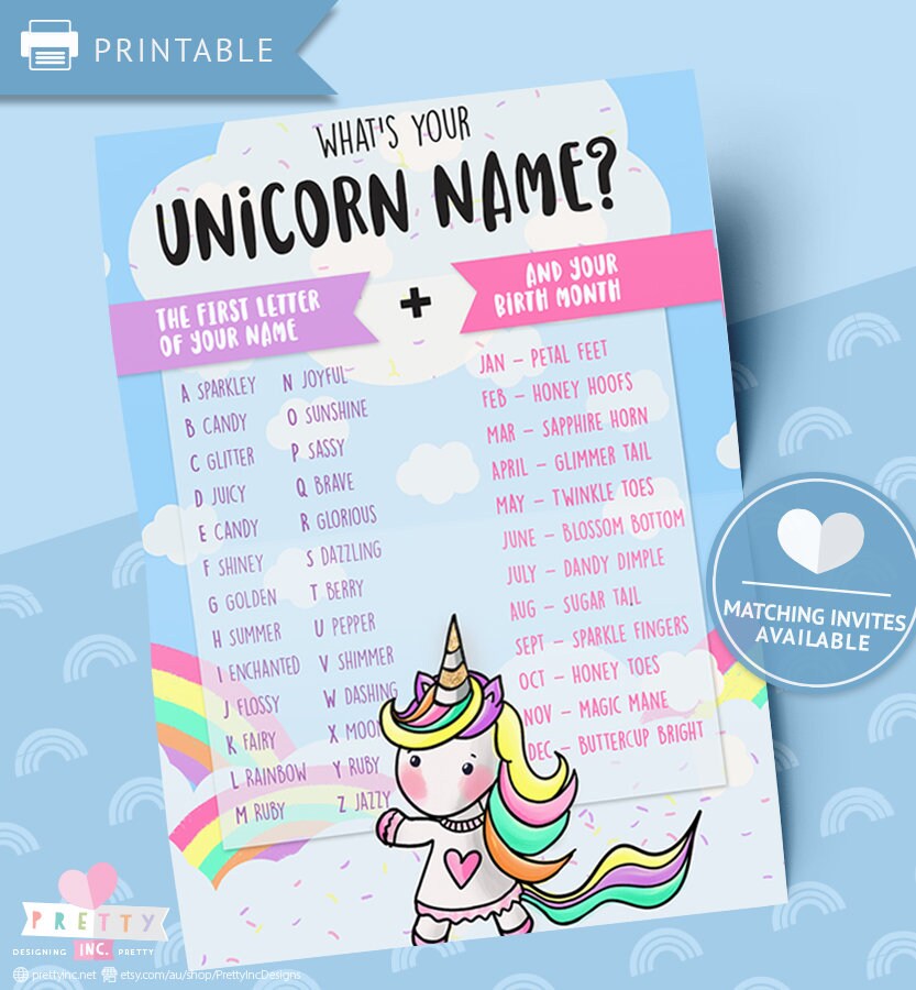 unicorn party games unicorn name game unicorn game etsy