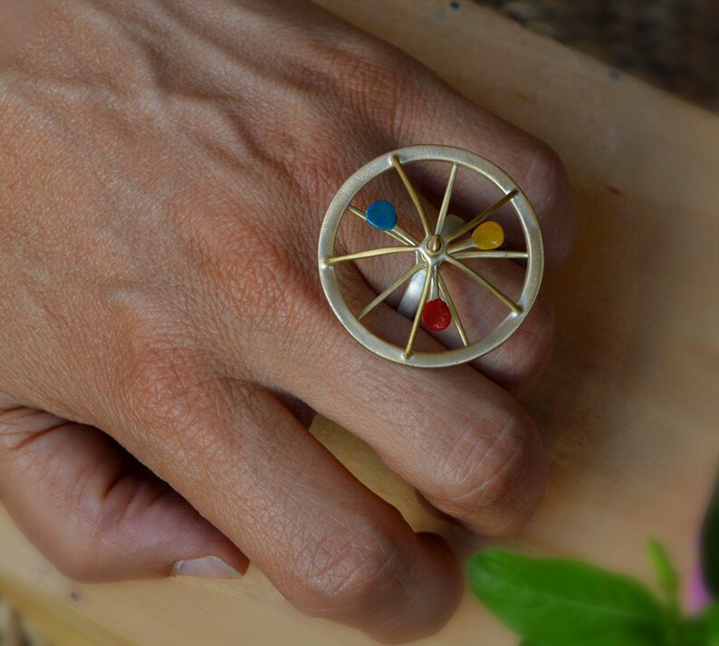 Spinning top ring Silver ring brass ring funky Etsy
