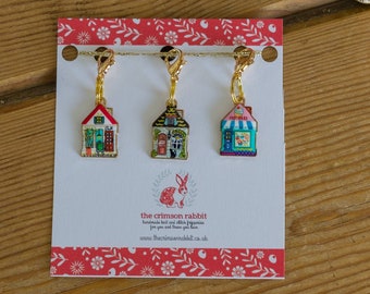 Enamel Cottage Stitch Marker Set: Knitting Crochet Charms