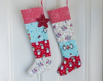 Christmas stocking in a Scandinavian inspired style, lined and quilted with personalized options available