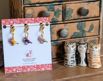 Enamel Bird Stitch Marker Set: Jeweled Knitting Crochet Charms