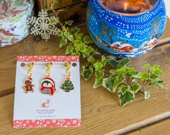 Christmas Stitch Marker Set: Enamel Knitting Crochet Charms