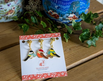 Christmas Bird Stitch Marker Set: Enamel Knitting Crochet Charms