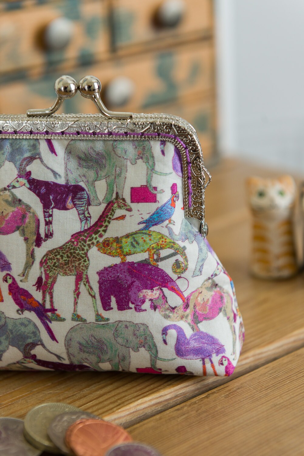 Coin purse made with Queue for the Zoo print Liberty Tana Etsy