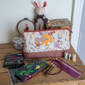 Moon Hare interchangeable needles bag with room for a set of interchangeable knitting needle tips, cables, accessories and roll of DPNs