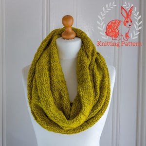 Cowl knitting pattern suitable for confident beginner, with 3 different design options, knit in the round using worsted or DK weight yarn