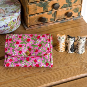 Small wallet purse with room for cards, notes and coins - the perfect size for your pocket, made with Liberty Lawn Strawberries and Cream