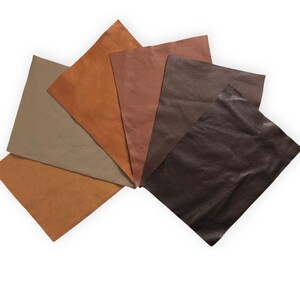 Corrected Grain Cowhide Leather Panels, Craft Leather Sheets, 22x30cm or 30x30cm Brown Tones