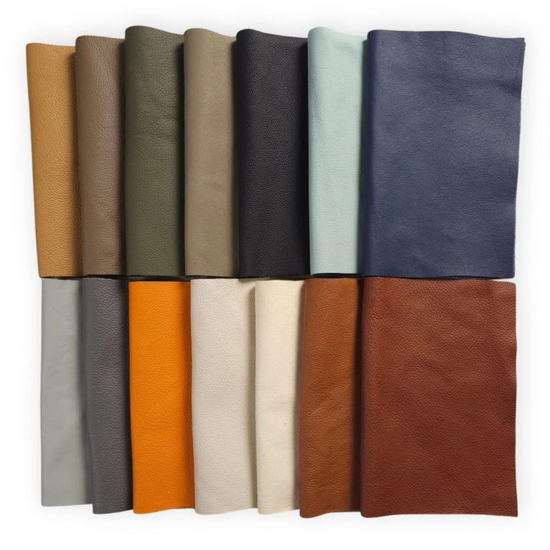 Corrected grain leather panels in assorted colours and sizes