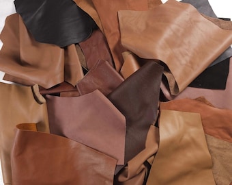 Brown Cowhide Leather Scraps, Soft Full Grain Offcuts, 1-3 Hand-Sized Pieces, Assorted Brown Shades, 500g-4kg