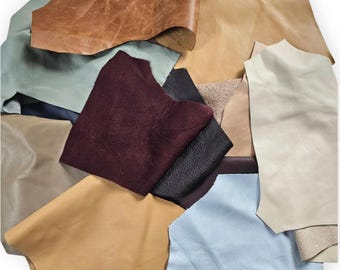 Soft Cowhide Leather Scraps, Full Grain Leather Offcuts, 1-3 Hand-Sized Pieces, Mixed Colours, 500g-4kg