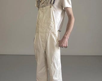 Vintage Carter’s Work The Wear White Overalls with Blue Straps Men’s Size M/L