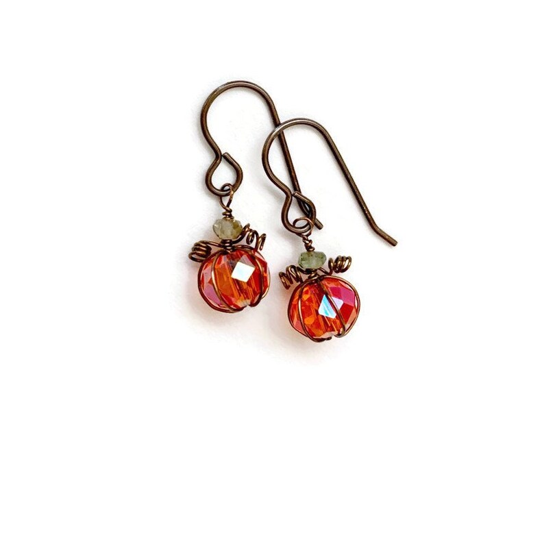 Antique Copper Halloween Pumpkin Glass Bead Earrings | Etsy