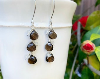 Sterling Silver Smoky Quartz and Moonstone Bead Earrings