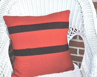 Vintage~~Hudson Bay Style Trapper~~Blanket Pillow Cover~~ 100% Wool ~~Handmade~~20 x 20 Inches~~