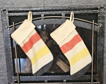 Vintage~~Hudson Bay Style~~Christmas Stocking~~100% Wool Shell~~Handmade~~Size 22 X 8 Inches