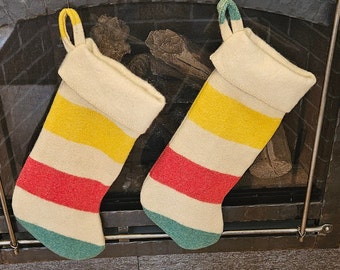 Vintage~~Hudson Bay Style~~Christmas Stocking~~100% Wool Shell~~Handmade~~Size 22 X 8 Inches