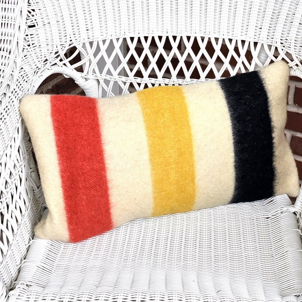 Vintage~~Hudson Bay Style~~Blanket Pillow Cover~~Rectangle~~100% Wool~~Handmade~~Size 22 X 12 Inches~~