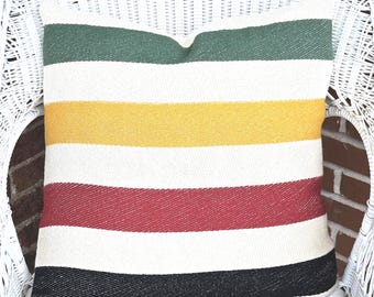 Handmade Hudson Bay Blanket Stripe Pillow Cover: Trapper Style, 20x20 Cotton