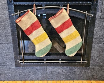 Vintage~~Hudson Bay Style~~Christmas Stocking~~100% Wool Shell~~Handmade~~Size 22 X 8 Inches