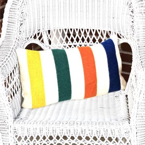 Vintage~~Hudson Bay Style~~Blanket Pillow Cover~~Rectangle~~100% Wool~~Handmade~~Size 22 X 12 Inches