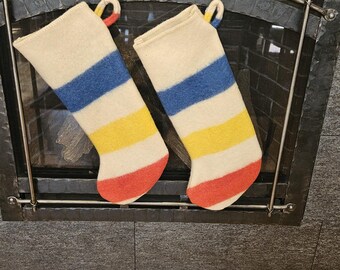 Vintage~~Hudson Bay Style~~Christmas Stocking~~100% Wool Shell~~Handmade~~Size 22" X 8" Inches