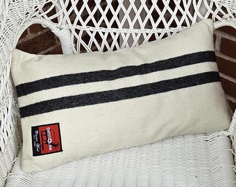 Vintage~~Hudson Bay Style~~Blanket Pillow~~Rectangle~~100% Wool~~Handmade~~Size 22 X 12 Inches
