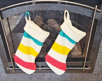 Vintage~~Hudson Bay Style~~Christmas Stocking~~100% Wool Shell~~Handmade~~Size 20 X 8 Inches
