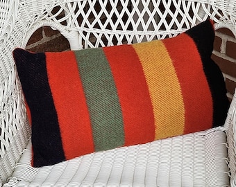 Vintage~~Hudson Bay Style~~Trapper Style~~Blanket Pillow Cover~~Handmade in USA~~100% Wool~~Cover Only~~22 x 12 Inches~~Southwest