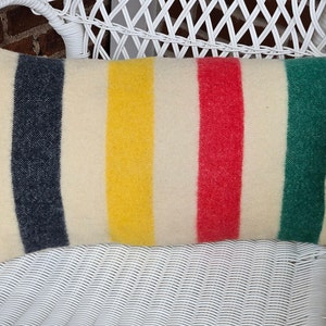 Vintage~~Hudson Bay Style~~Blanket Pillow Cover~~Rectangle~~100% Wool~~Handmade~~Size 12 X 22 Inches~~