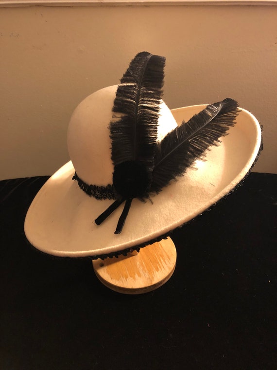 Ann Marie Cream Wool Hat with Dual Feathers - image 1