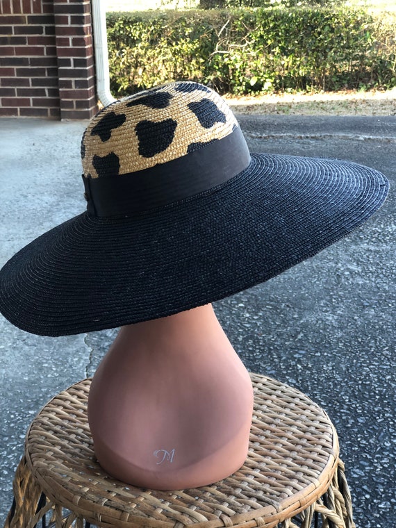 Black Straw Hat with Animal Print - image 1
