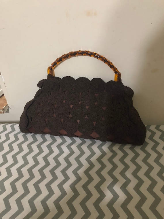 1950’s Brown crochet purse with Lucite handle