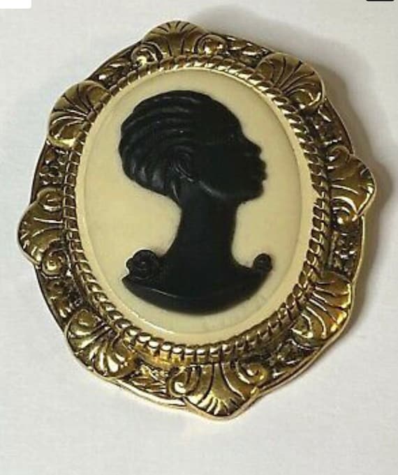Coreen Simpson African American Black Cameo Brooc… - image 1