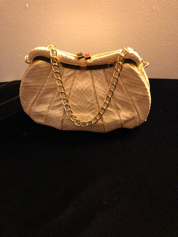 Judith Leiber Cream Snakeskin Purse