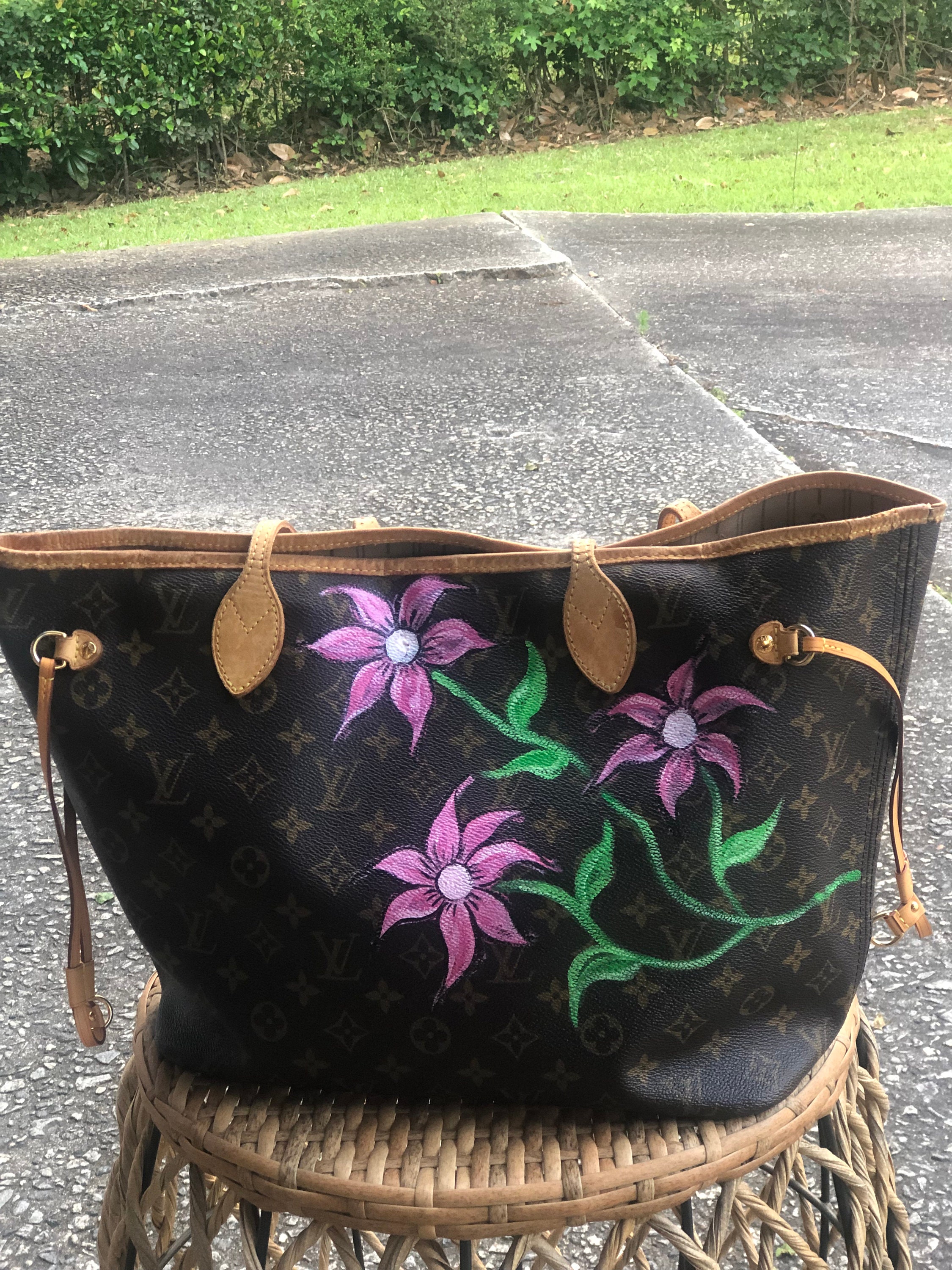 Louis Vuitton Custom Painted with Lotus Floral in Pink Artwork