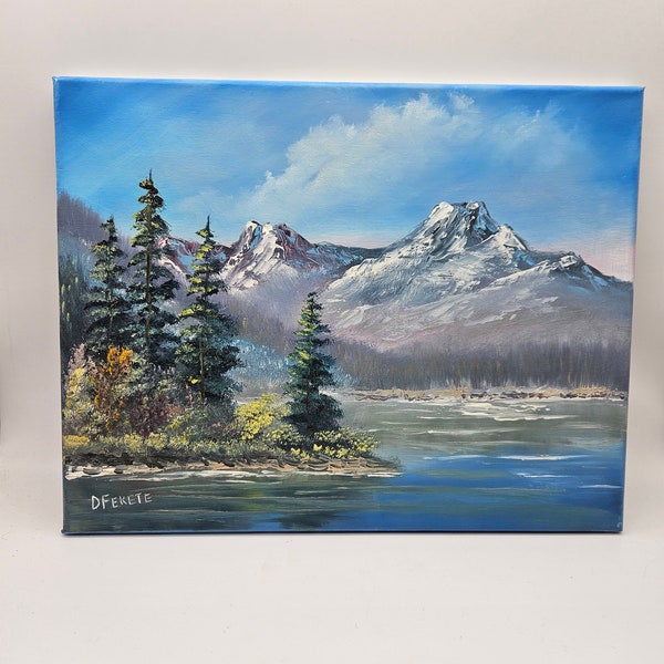 Mountains and lake painting - Landscape painting - small size oil painting - one of a kind original oil painting