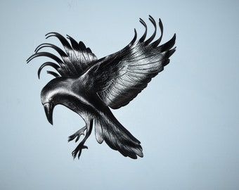 Leather bird - raven wall hanging - 11 inch wingspan - custom order