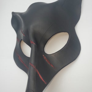 Black wolf or black Fox leather mask with scars- black wolf mask black fox mask for unisex - available now