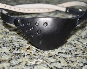 Leather eye patch with air holes and adjustable buckle for unisex - will work for permanent use not touching the eye