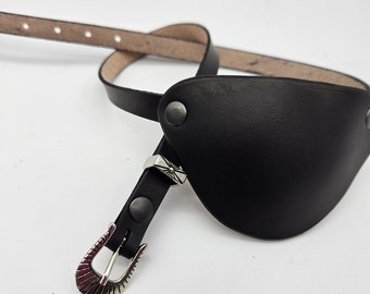 Leather eye patch with adjustable buckle - will work for permanent use not touching the eye- new style and colour options.