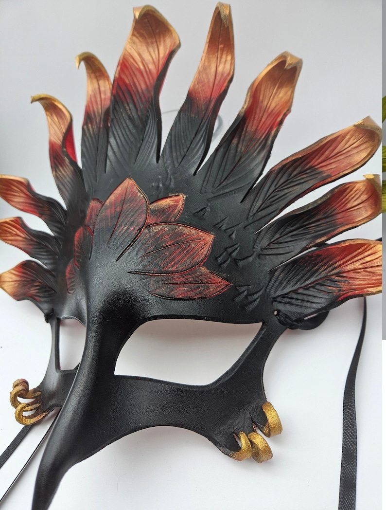 Forest phoenix, fire phoenix dragon, gryphon leather mask - custom orders for ones like it image 1