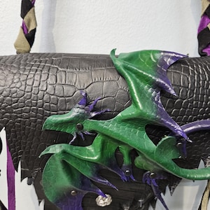 Fantasy Dragon leather purse green purple dragon - 9 inch dragon - available now
